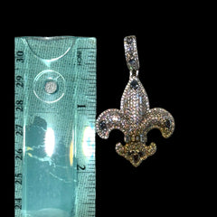 Fleur De Lis 14K White Gold Plated Iced Out Pendant