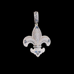 Fleur De Lis 14K White Gold Plated Iced Out Pendant
