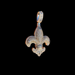 Fleur De Lis 14K White Gold Plated Iced Out Pendant