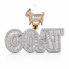 Gold goat pendant with diamond-studded 'GOAT' letters on a white background