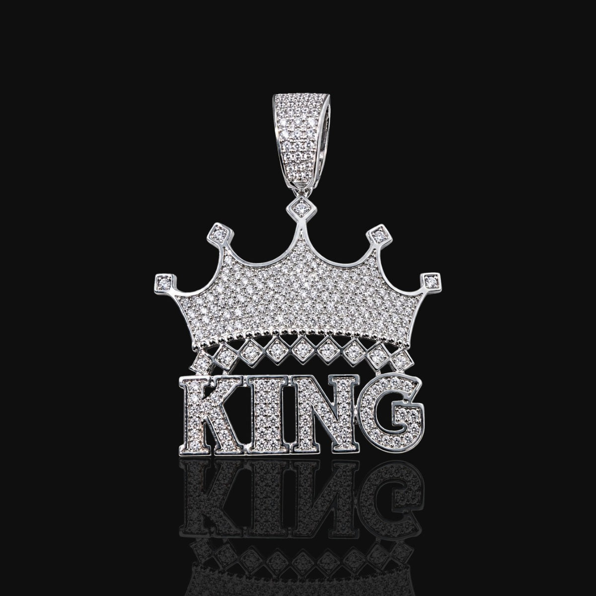 Iced Out King Crown Pendant, Solid 925 Sterling Silver VVS Simulated CZ Diamond Necklace, Hip Hop Jewelry, 22 Inch Rope Chain