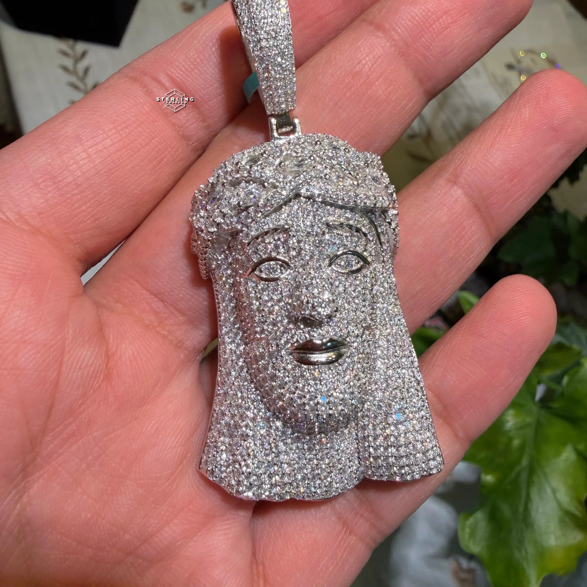 Moissanite Iced Out Jesus Pendant + Steel Rope Chain