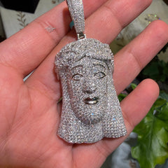 Moissanite Iced Out Jesus Pendant + Steel Rope Chain