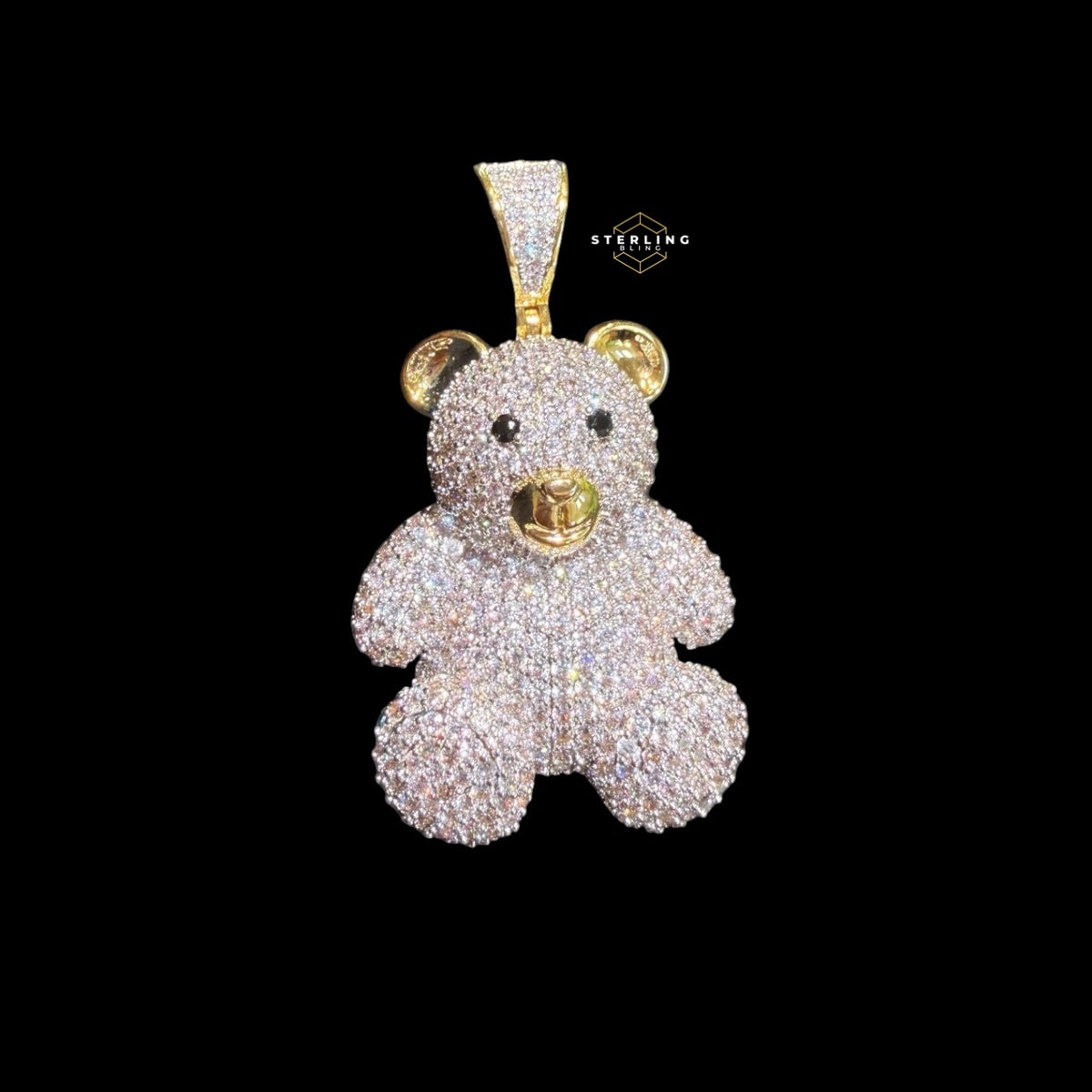 14K Gold Plated Iced Out Teddy Bear Pendant | CZ Diamond Bear Necklace