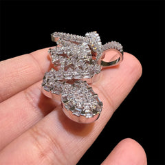Iced Out Trap Pendant + Rope Chain - 14k White Gold Plated CZ