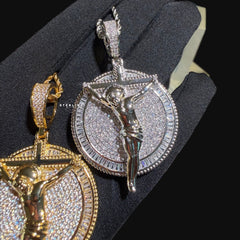Iced Out Jesus Crucifix Medallion - 14k Gold Plated CZ