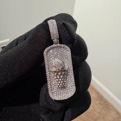 Iced Out Basketball Dog Tag Pendant, Solid 925 Sterling Silver VVS CZ Diamond Necklace, Sports Jewelry, 22 Inch Rope Chain