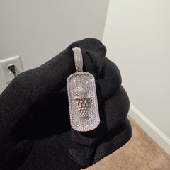 Iced Out Basketball Dog Tag Pendant, Solid 925 Sterling Silver VVS CZ Diamond Necklace, Sports Jewelry, 22 Inch Rope Chain