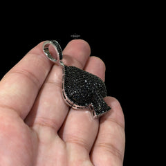 Black Iced Out Spade Pendant | 14K White Gold Plated Poker Ace Spade Necklace, Black CZ Hip Hop Pendant with Free Rope Chain