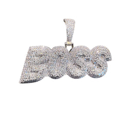 Iced Out BOSS Pendant, 14K White Gold Plated Baguette CZ Boss Necklace for Men, Hip Hop Jewelry with Rope Chain