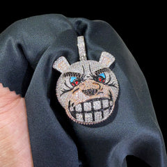 14k White Gold Plated Bulldog Pendant Iced Out