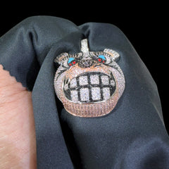 14k White Gold Plated Bulldog Pendant Iced Out