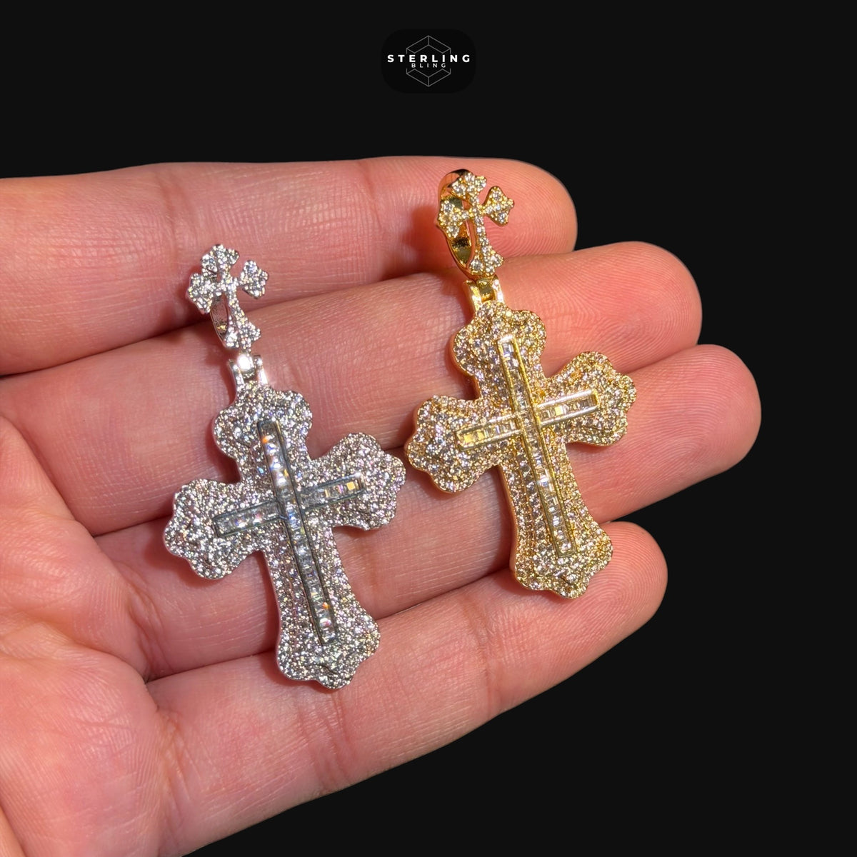 14k Gold Plated Iced Out Cross Pendant