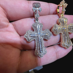 14k Gold Plated Iced Out Cross Pendant