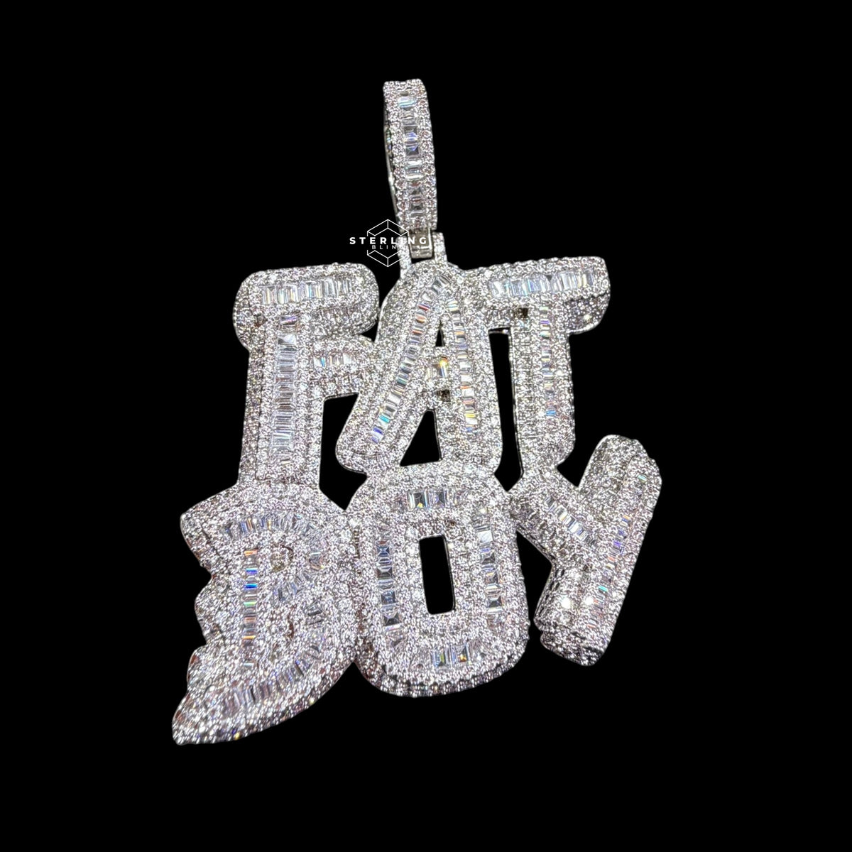 Iced Out Fat Boy Pendant, 14K White Gold Plated CZ Diamond Hip Hop Pendant