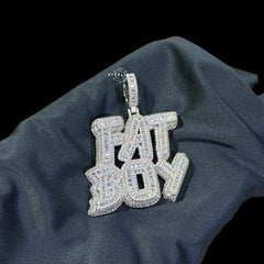 Iced Out Fat Boy Pendant, 14K White Gold Plated CZ Diamond Hip Hop Pendant