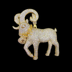 Gold Iced Out Goat Pendant, 14K Gold Plated CZ Diamond Ram Necklace, Big Horn Animal Pendant, Hip Hop Jewelry for Men