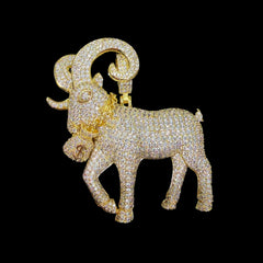 Gold Iced Out Goat Pendant, 14K Gold Plated CZ Diamond Ram Necklace, Big Horn Animal Pendant, Hip Hop Jewelry for Men