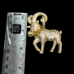 Gold Iced Out Goat Pendant, 14K Gold Plated CZ Diamond Ram Necklace, Big Horn Animal Pendant, Hip Hop Jewelry for Men