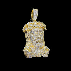Gold Iced Out Jesus Pendant, 14K Gold Plated CZ Diamond Jesus Face Necklace, Flower Crown Christian Hip Hop Jewelry for Men