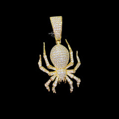 Gold Iced Out Spider Pendant, 14K Gold Plated CZ Diamond Spider Necklace, Hip Hop Animal Charm, Bling Jewelry for Men