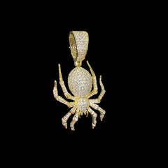 Gold Iced Out Spider Pendant, 14K Gold Plated CZ Diamond Spider Necklace, Hip Hop Animal Charm, Bling Jewelry for Men