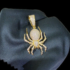 Gold Iced Out Spider Pendant, 14K Gold Plated CZ Diamond Spider Necklace, Hip Hop Animal Charm, Bling Jewelry for Men