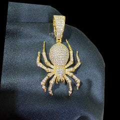 Gold Iced Out Spider Pendant, 14K Gold Plated CZ Diamond Spider Necklace, Hip Hop Animal Charm, Bling Jewelry for Men