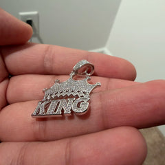 Iced Out King Crown Pendant, Solid 925 Sterling Silver VVS Simulated CZ Diamond Necklace, Hip Hop Jewelry, 22 Inch Rope Chain
