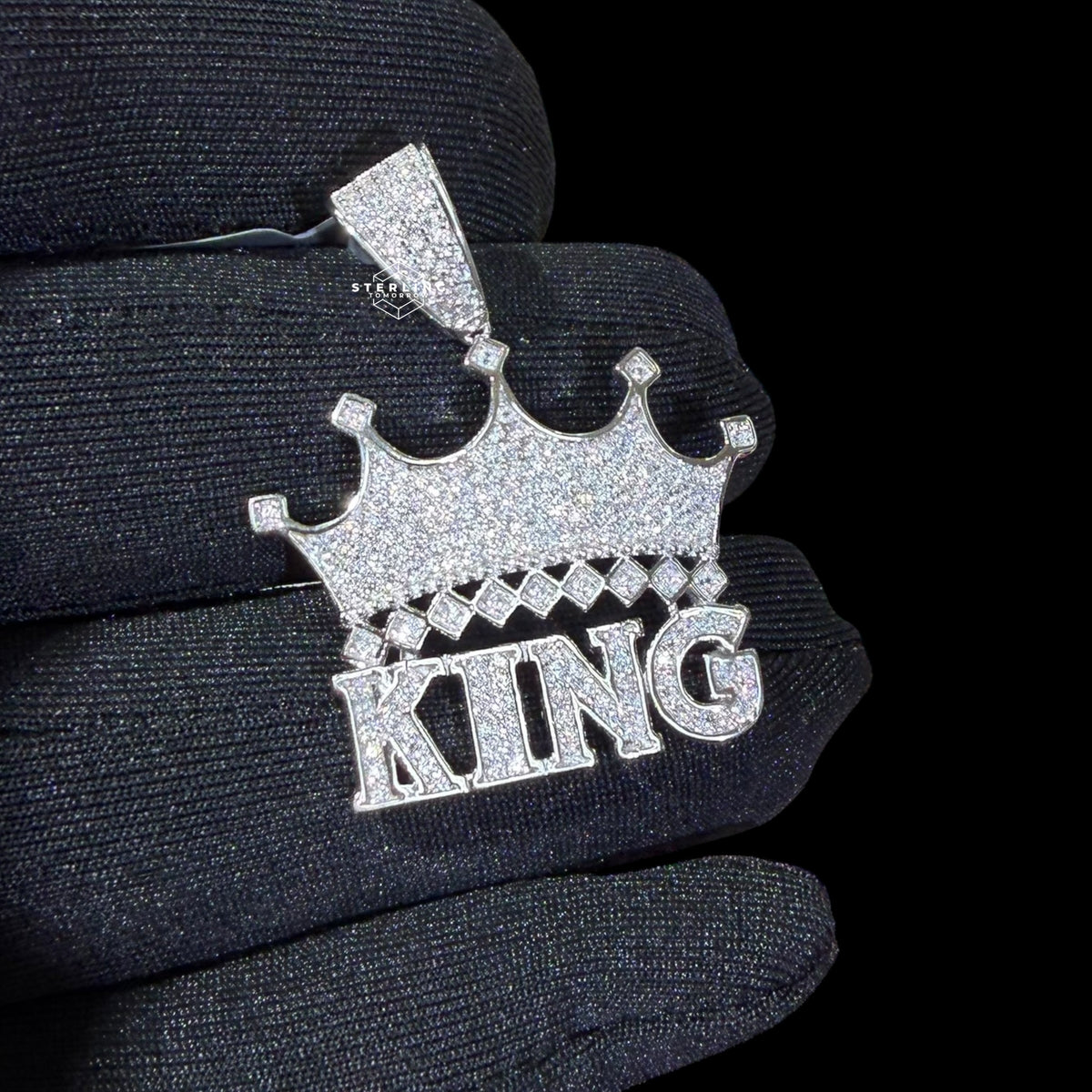 King with Crown Charm 925 Sterling Silver w/Rope Chain
