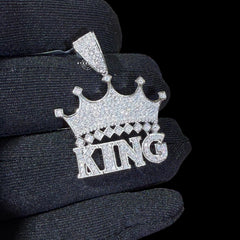 King with Crown Charm 925 Sterling Silver w/Rope Chain