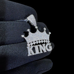 King with Crown Charm 925 Sterling Silver w/Rope Chain