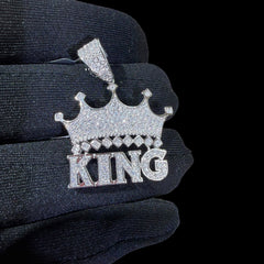 King with Crown Charm 925 Sterling Silver w/Rope Chain