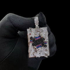 King Playing Card Pendant | 14K White Gold Plated Poker King CZ Hip Hop Necklace, Iced Out Card Pendant with Free Rope Chain