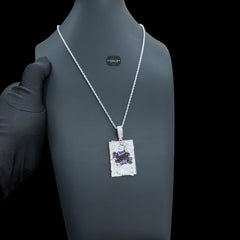 King Playing Card Pendant | 14K White Gold Plated Poker King CZ Hip Hop Necklace, Iced Out Card Pendant with Free Rope Chain