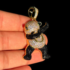 Iced Out Dancing Bear Pendant Necklace, 14K Gold Plated CZ Hip Hop Charm, Streetwear Jewelry, Free AntiTarnish Rope Chain Gift