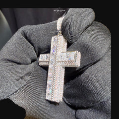 Iced Out Sides Princess Cut Cross Pendant