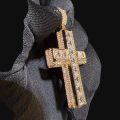 Iced Out Sides Princess Cut Cross Pendant