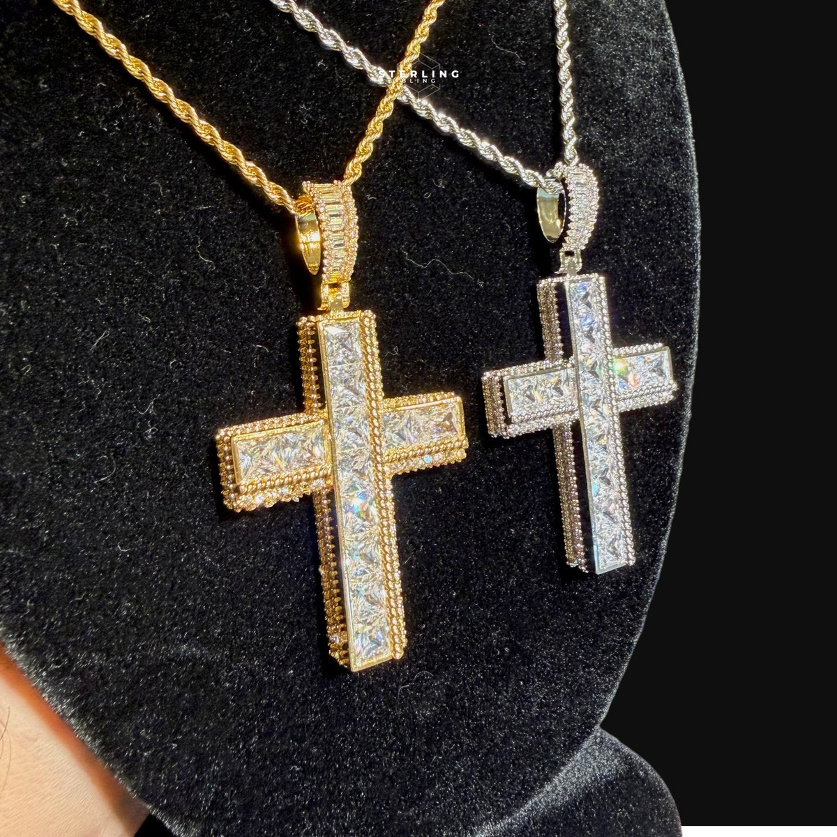 Iced Out Sides Princess Cut Cross Pendant