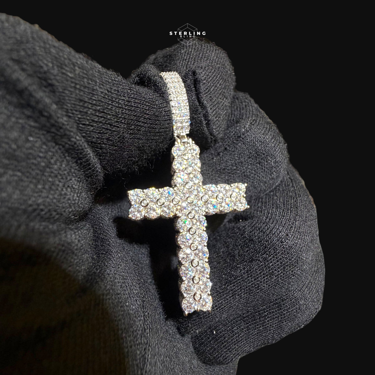 Moissanite Tennis Cross Iced Out Sides Pendant