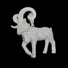 Big Iced Out Goat Pendant, 14K White Gold Plated CZ Diamond Goat Necklace, Mens Hip Hop Jewelry