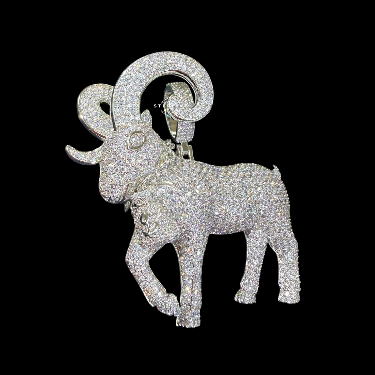 Big Iced Out Goat Pendant, 14K White Gold Plated CZ Diamond Goat Necklace, Mens Hip Hop Jewelry