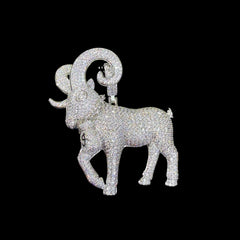 Big Iced Out Goat Pendant, 14K White Gold Plated CZ Diamond Goat Necklace, Mens Hip Hop Jewelry