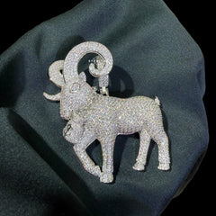 Big Iced Out Goat Pendant, 14K White Gold Plated CZ Diamond Goat Necklace, Mens Hip Hop Jewelry