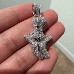 Iced Out Chef Character Pendant, Solid 925 Sterling Silver VVS Simulated CZ Diamond Necklace, Hip Hop Jewelry, 22 Inch Rope Chain