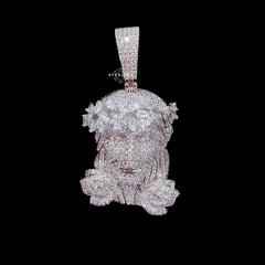 Iced Out Jesus Flower Pendant, 14K White Gold Plated CZ Diamond Jesus Face Necklace