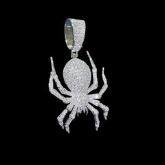 Silver Iced Out Spider Pendant, CZ Diamond Spider Necklace for Men, Hip Hop Animal Charm