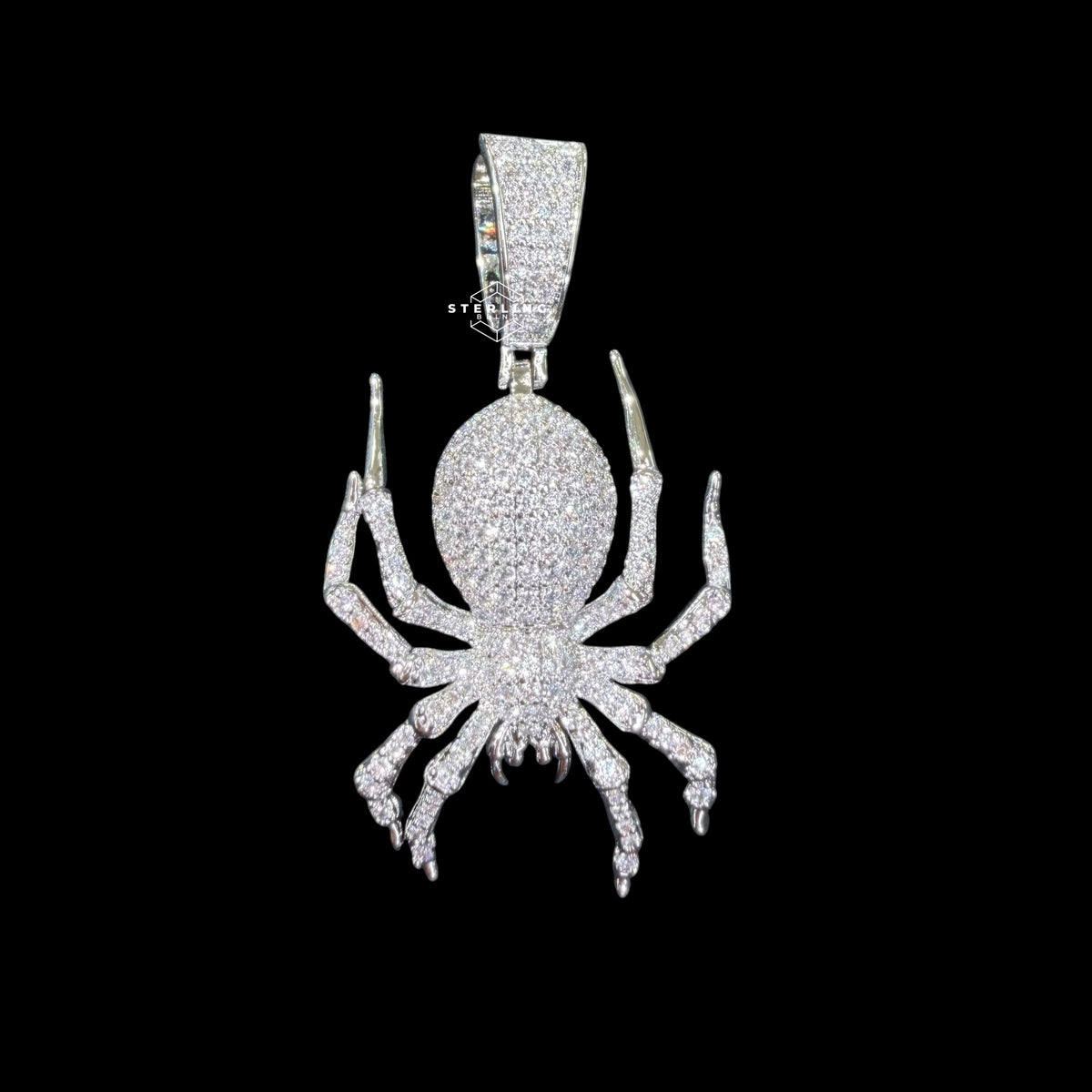 Silver Iced Out Spider Pendant, CZ Diamond Spider Necklace for Men, Hip Hop Animal Charm