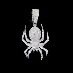 Silver Iced Out Spider Pendant, CZ Diamond Spider Necklace for Men, Hip Hop Animal Charm