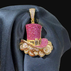Pink Iced Out Top Hat Money Pendant